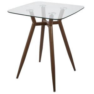English Elm Clara Mid-Century Modern Square Counter Table With Clear Glass Top & Walnut Metal Legs For Dining B202P223304