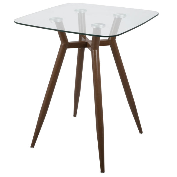 English Elm Clara Mid-Century Modern Square Counter Table With Clear Glass Top & Walnut Metal Legs For Dining B202P223304