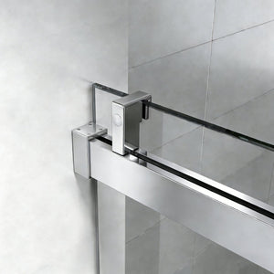 English Elm 56" Frameless Sliding Shower Door Tempered Glass Soft Close Brushed Nickel Hardware Chrome W1573P198749
