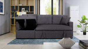 English Elm Sorrelle Linen Sleeper Sectional with Reversible Chaise and Hidden Storage Compartment Dark Gray B2749S00040