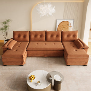 English Elm 109.5" Oversized U-shaped Sectional Sleeper Chenille Modular Sofa with Usb Ports Orange W1885S00440
