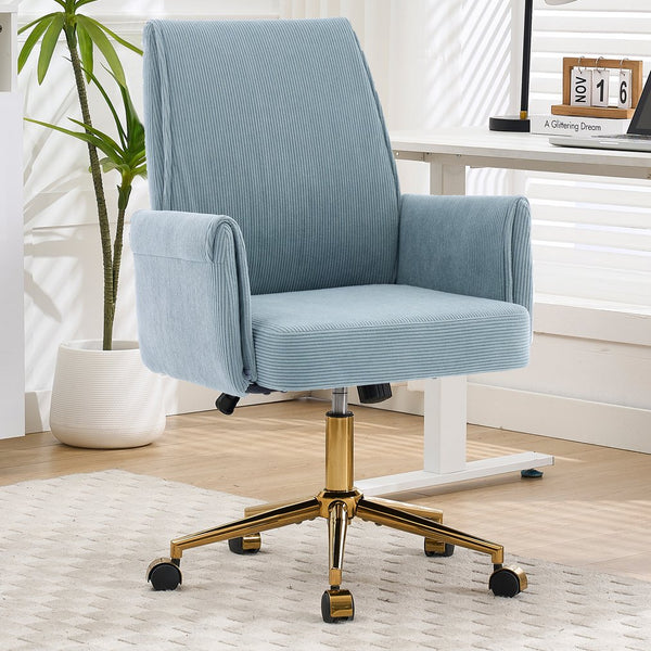 English Elm Mid-back Striped Fabric Office Chair with Gold Base Ergonomic Memory Foam Lumbar Blue W2311P420444