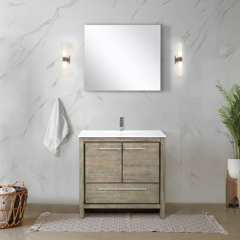English Elm Rustic Acacia Bath Vanity Set With White Quartz Top, Chrome Faucet & 28” Mirror For Timeless Style B2731S01948-GIGA