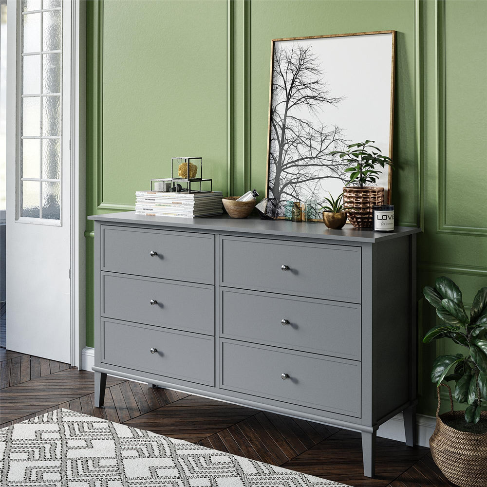 English Elm Valencia Seven Drawer Wide Dresser Dual Tone Laminate Matte Black Pulls Bedroom B2733S00011
