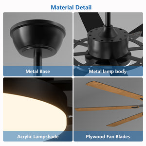 English Elm 72-Inch Modern 8-Blade Ceiling Fan with Quiet Reversible DC Motor, LED Light, Indoor/Outdoor Black W1340P346389