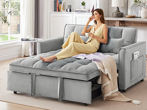 English Elm 55.1-inch Convertible Velvet Futon Sofa Bed with Storage and Adjustable Iron Frame W2564P445798