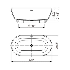 English Elm 59 Inch Stone Resin Freestanding Bathtub Oval Spa Soaking Tub for Small Bathrooms Grey W1613P355474