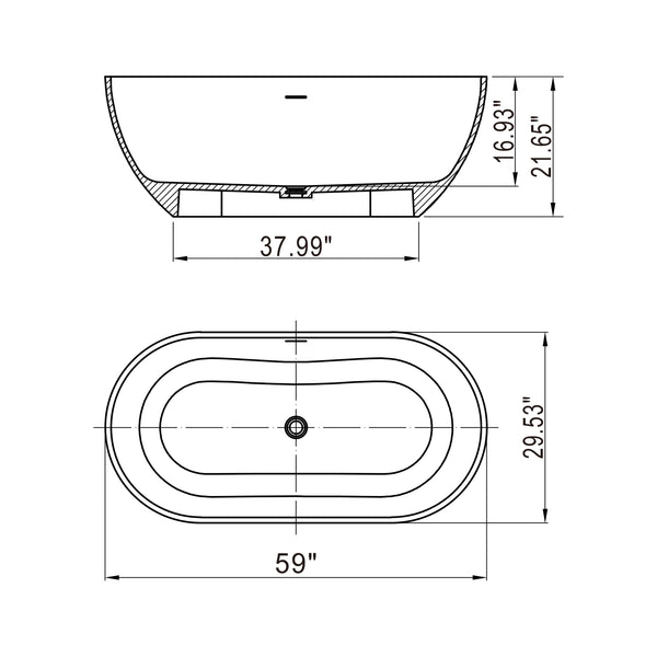 English Elm 59 Inch Stone Resin Freestanding Bathtub Oval Spa Soaking Tub for Small Bathrooms Grey W1613P355474