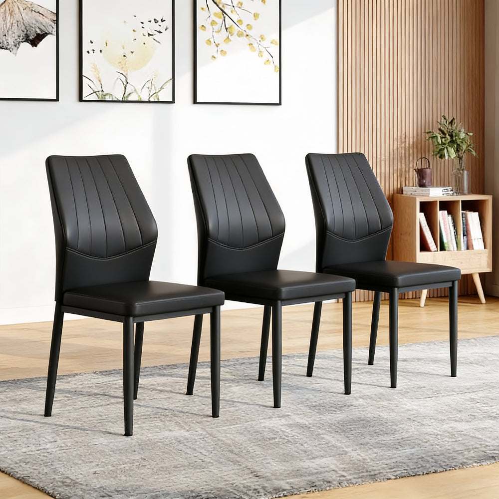 English Elm Set of 3 Ergonomic Pu Leather Dining Chairs with Metal Frame and Foam Cushion W1151P442911