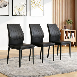 English Elm Set of 3 Ergonomic Pu Leather Dining Chairs with Metal Frame and Foam Cushion W1151P442911