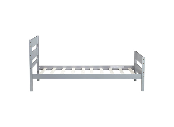 English Elm Twin Minimalist Rubberwood Bed with Headboard & Footboard, Grey Storage Twin Frame, 250lb Capacity W504P284274