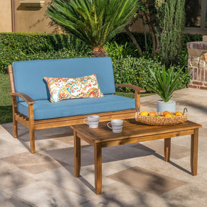 English Elm Christopher Knight Home® - Peyton Loveseat & Coffee Table Set – Stylish Outdoor Relaxation With Weather-Resistant Cushions 57972.00SETBLU