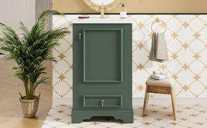 English Elm 20 Inch Bathroom Vanity with Ceramic Sink, Soft-Close Door, Adjustable Shelf, Smart Storage Organizing Design Green N729P299505F