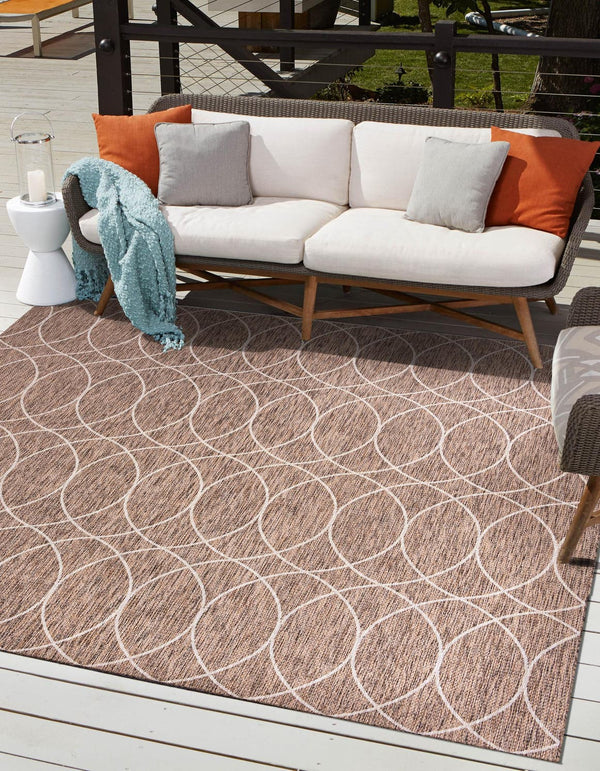 Unique Loom Outdoor Trellis Gitter Machine Made Trellis Rug Brown, Ivory 10' 0" x 10' 0"