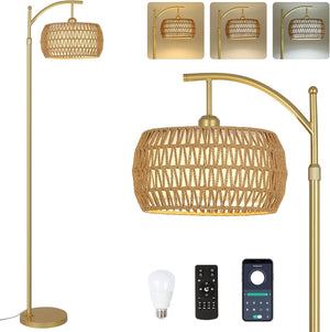 English Elm Arc Floor Lamp With Remote Control, Adjustable Height & Dimmable Led For Cozy Farmhouse Decor W2738P185404