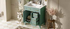 English Elm 30" Freestanding Bathroom Vanity Ceramic Sink Soft Close Cabinet Gray Wood Frame Light Green N729P427118F