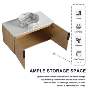 English Elm 36" Modern Wall-Mounted Bathroom Vanity With Soft-Close Doors, Ceramic Sink & Durable Oak Finish W999S00451