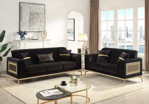 English Elm Antigua Glam Sofa and Loveseat Set with Gold Tone Accents for Modern Living Rooms Black+Gold B009S02174
