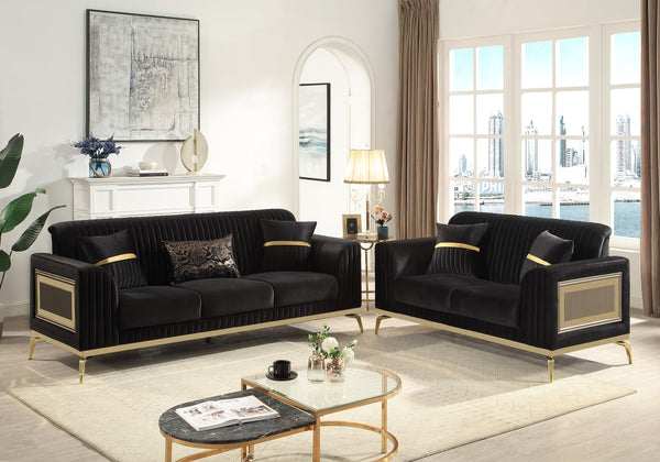 English Elm Antigua Glam Sofa and Loveseat Set with Gold Tone Accents for Modern Living Rooms Black+Gold B009S02174