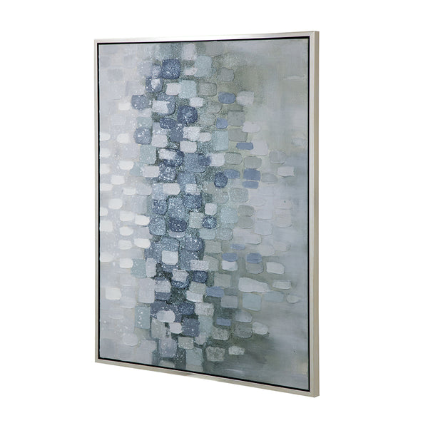 English Elm 47.2X35.4X1.5" Elegant Gray And Silver Abstract Landscape Oil Painting In Framed Modern Style W2078P313334