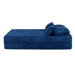 English Elm Queen Foldable Sofa Bed with Plush Chenille Cover, High-Density Foam Convertible Futon for Living Room Guest Room Bedroom Blue W1829P348211