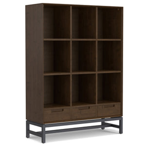 English Elm Banting 9 Cube Bookcase with Drawers Walnut Brown - Solid Rubberwood, Metal Frame, 3 Drawers, 9 Cubes B136P238617