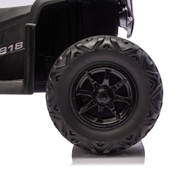 English Elm 24v Kids Electric Ride-on Atv with Dual Motors Bluetooth Led Lights and Flag Poles Black W1578P305893