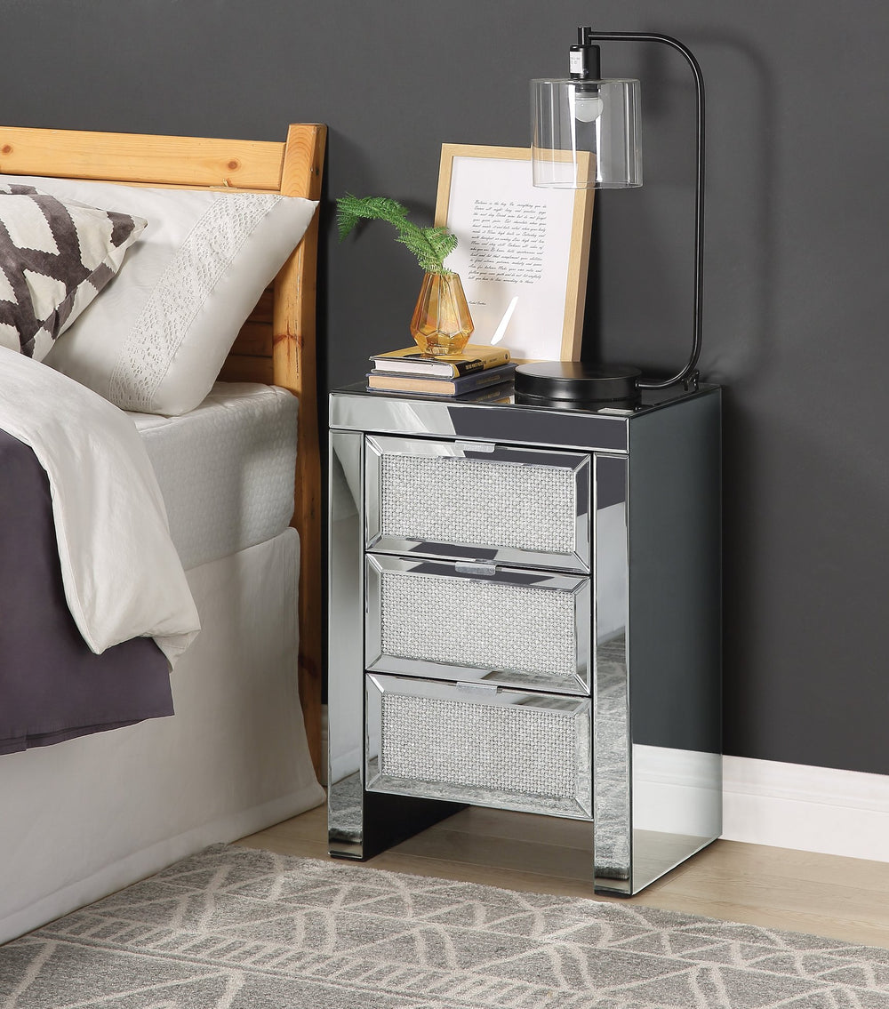 English Elm Noralie Glam Mirrored 3 Drawer Accent Table with Faux Diamond Acrylic Inlay B2726P457629