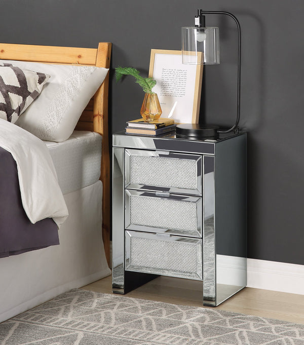 English Elm Noralie Glam Mirrored 3 Drawer Accent Table with Faux Diamond Acrylic Inlay B2726P457629
