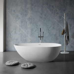 English Elm 67" Engineered Stone Resin Soaking Tub Freestanding Spa Bath Matte White Finish W1573P175001