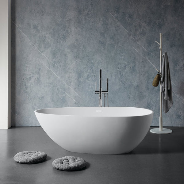 English Elm 67" Engineered Stone Resin Soaking Tub Freestanding Spa Bath Matte White Finish W1573P175001