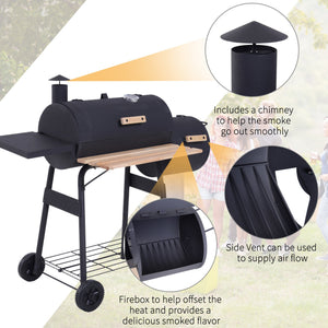 English Elm Outsunny Steel Offset Smoker Charcoal Grill Combo with Wheels and Dual Shelves W2225P174290
