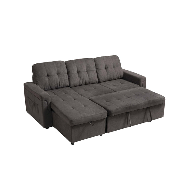 English Elm Upholstered L-Shaped Sleeper Sofa with Reversible Storage, Pull-Out Bed & Breathable Flannel Finish W3138S00001
