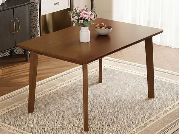 English Elm Rustic Minimalist Rubberwood Dining Table with Tapered Legs for Small Apartment Spaces Walnut N752P368503D