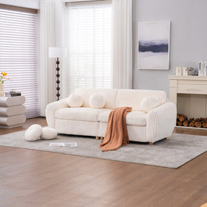 English Elm Modern Sofa - 84" White Corduroy Upholstered Couch, Stylish Sectional Love Seat For Home & Office W2363S00074