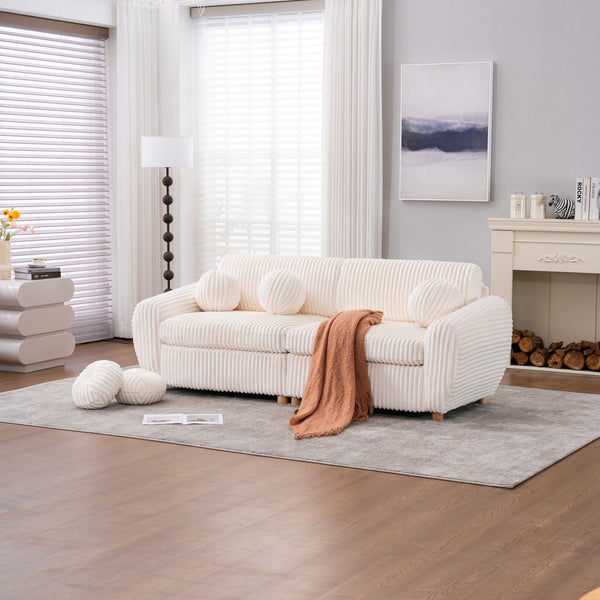 English Elm Modern Sofa - 84" White Corduroy Upholstered Couch, Stylish Sectional Love Seat For Home & Office W2363S00074