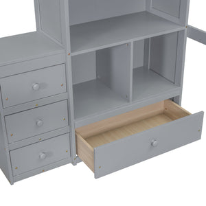 English Elm Full Size Loft Bed With Desk, Storage Solutions, Built-In Ladder & Guardrails For Safe Use In Grey W504S00160