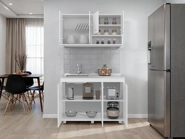 English Elm Cohoe Floor to Ceiling Kitchen Cabinet Set with Seven Doors and Eight Storage Shelves B097S00271