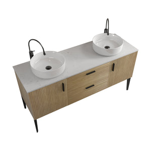English Elm Emilia 60 Inch Freestanding Oak Vanity with Ceramic Sink and Soft Close Drawers W1865S00207
