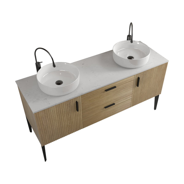 English Elm Emilia 60 Inch Freestanding Oak Vanity with Ceramic Sink and Soft Close Drawers W1865S00207