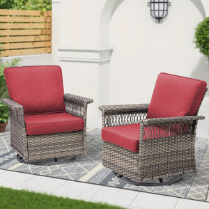 English Elm 2 Outdoor Swivel Rocker Patio Chairs High Back Deep Seat Olefin Cushions Steel Base Red T3773P416508
