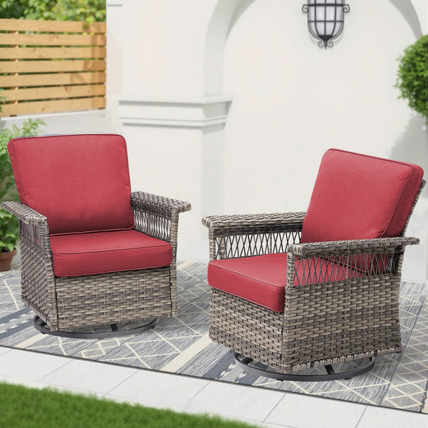 English Elm 2 Outdoor Swivel Rocker Patio Chairs High Back Deep Seat Olefin Cushions Steel Base Red T3773P416508