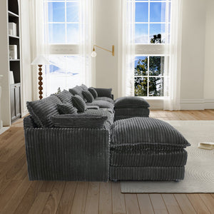 English Elm 145-inch Seven Piece Modular Cloud Sofa with Woolen Upholstery for Spacious Living Light Gray W2564S00038