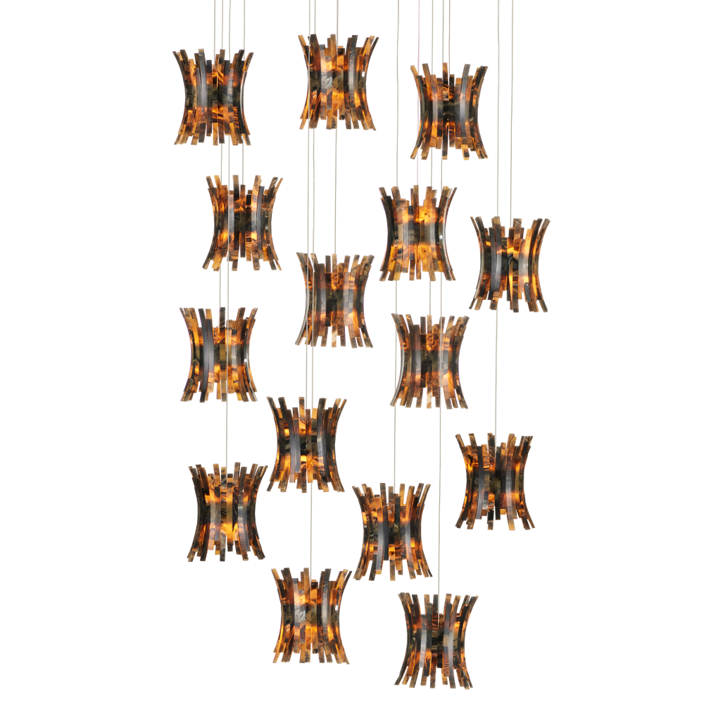 Alsop 15-Light Round Multi-Drop Pendant - Bohemian Style Fixture with Tortoise Shell Inspired Shades