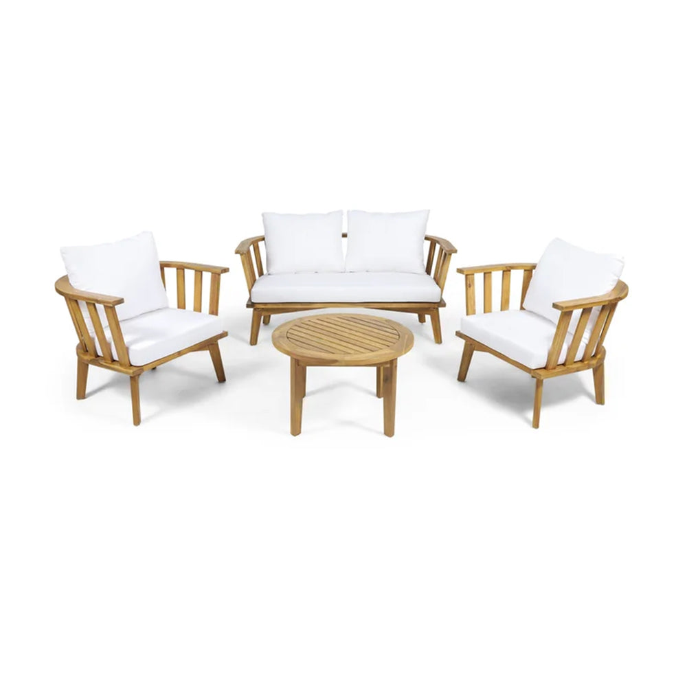 English Elm Christopher Knight Home® - 4-Pieces Acacia Wood Patio Furniture Set - Stylish Outdoor Seating With Soft Cushions & Coffee Table 64851.00WHI-2_70334.00WHI_70335.00