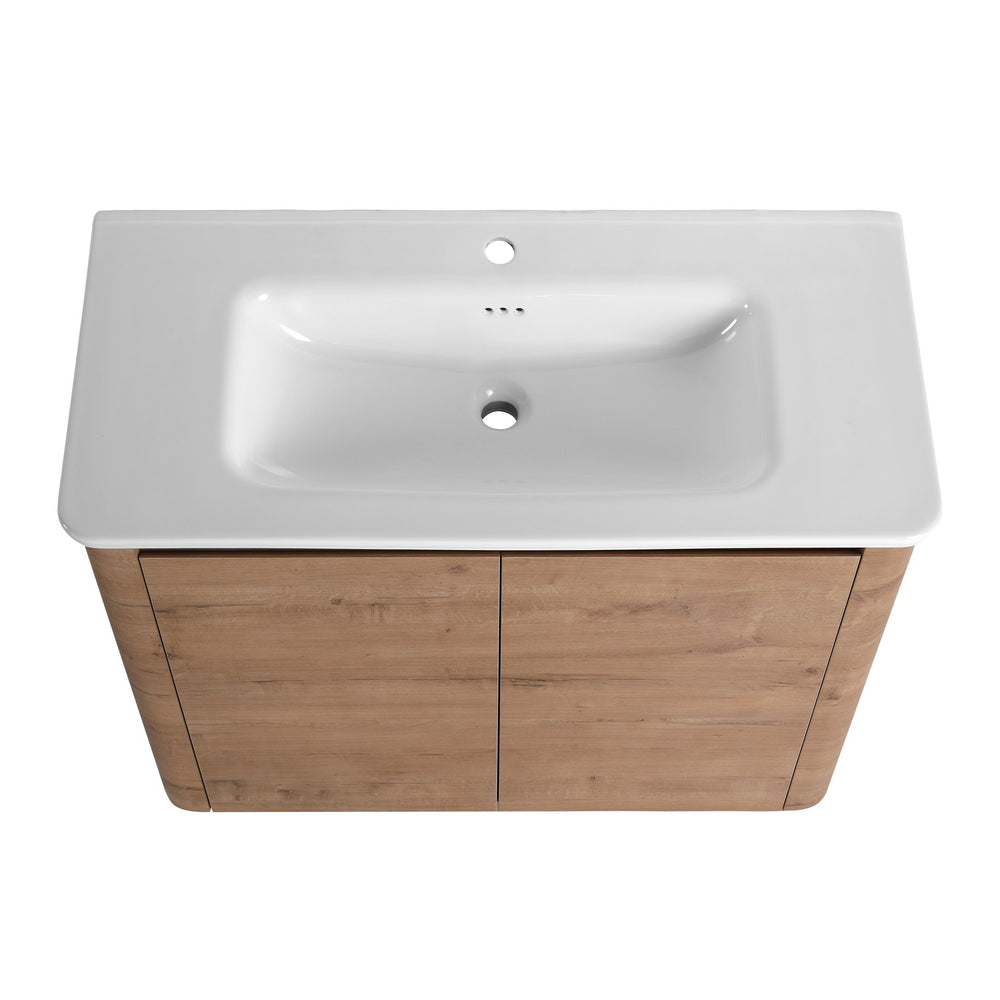 English Elm 40'' Freestanding Bathroom Vanity With White Ceramic Sink & Soft-Close Doors - Stylish Storage Solution W999S00401
