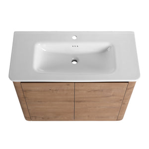 English Elm 40'' Freestanding Bathroom Vanity With White Ceramic Sink & Soft-Close Doors - Stylish Storage Solution W999S00401