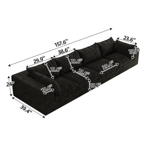 English Elm 157.6"Cloud Modular Sofa - Plush Black Corduroy, No Assembly, Versatile Deep Seating For Any Room W2824S00074