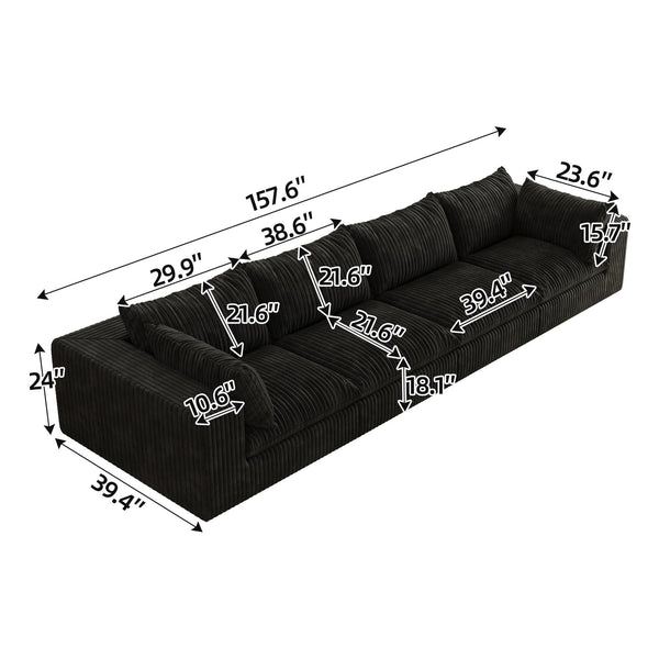 English Elm 157.6"Cloud Modular Sofa - Plush Black Corduroy, No Assembly, Versatile Deep Seating For Any Room W2824S00074