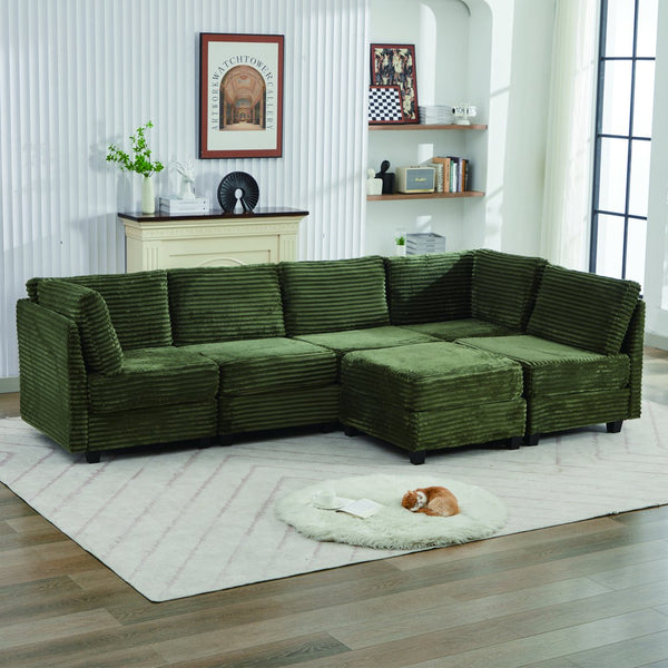 English Elm Corduroy Plush U-Shaped Sectional Sofa with Storage Ottoman, Pet-Friendly Durable Modular Comfort Green W2915S00065